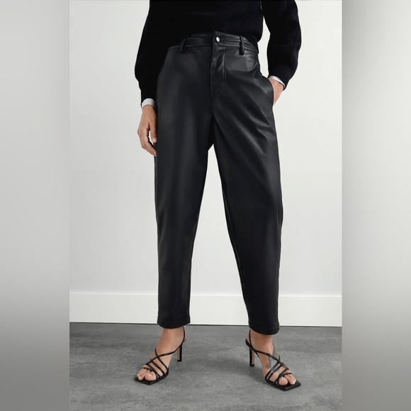 Zara Faux Leather Trousers Pants Elastic Waist Black  Women's Size Small - Picture 4 of 13